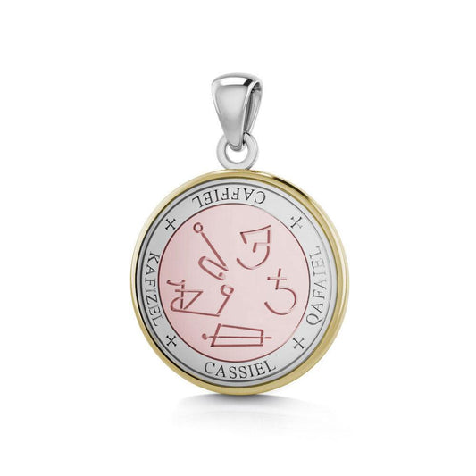 Sigil of the Archangel Cassiel Small Sterling Silver with pink and Yellow Gold Plate Accent Pendant OPD4584 - peterstone.dropshipping