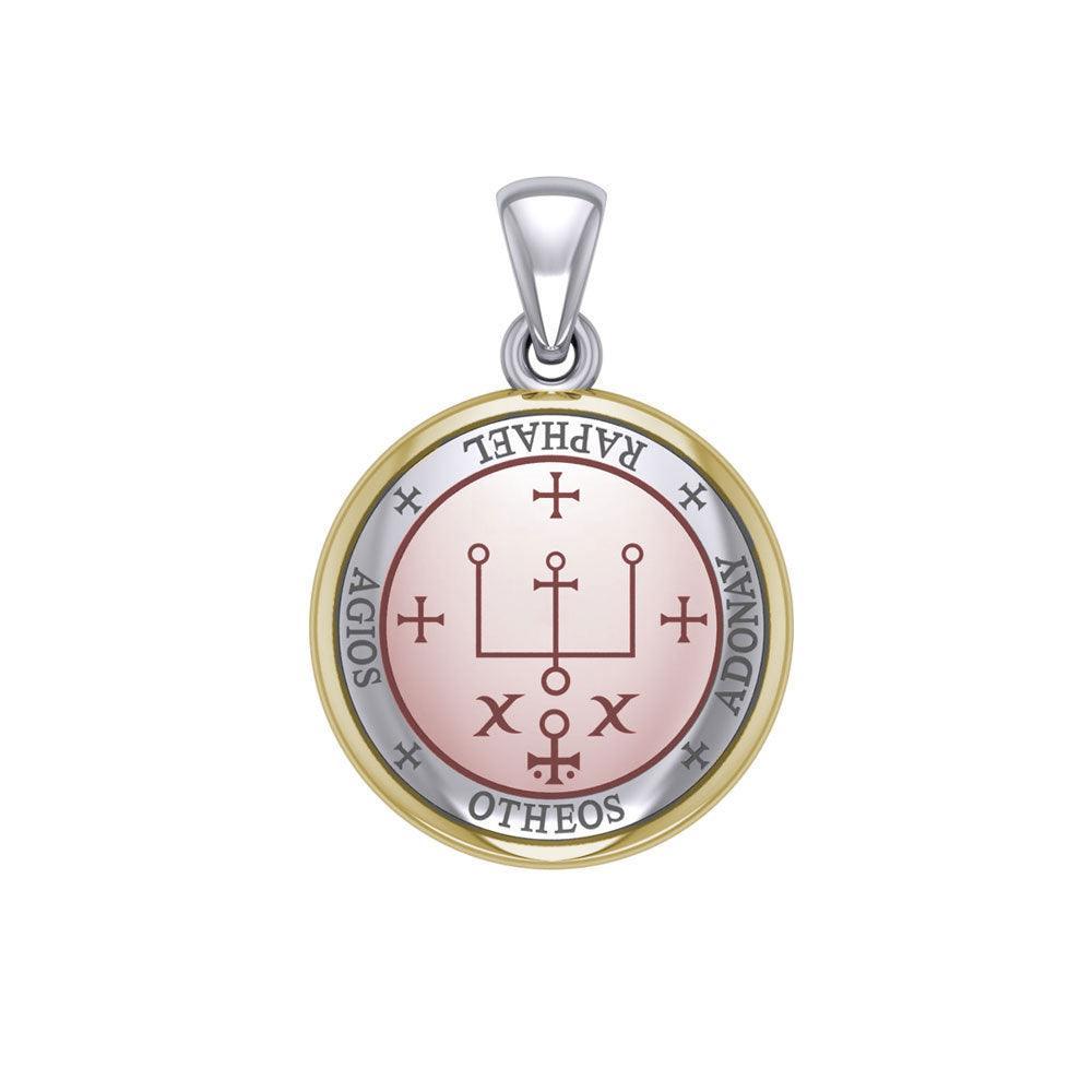 Sigil of the Archangel Raphael Small Sterling Silver with pink and Yellow Gold Plate Accent Pendant OPD4784 - peterstone.dropshipping