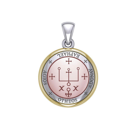 Sigil of the Archangel Raphael Small Sterling Silver with pink and Yellow Gold Plate Accent Pendant OPD4784 - peterstone.dropshipping