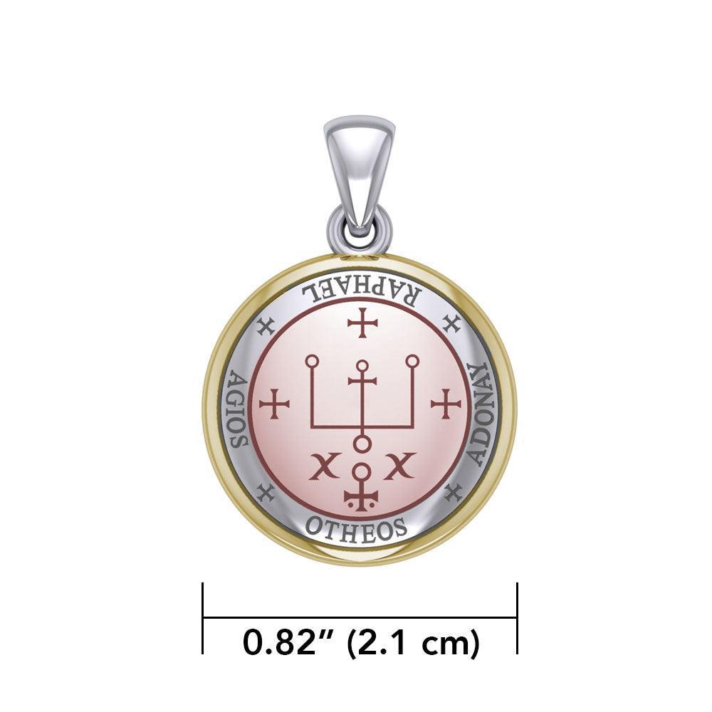 Sigil of the Archangel Raphael Small Sterling Silver with pink and Yellow Gold Plate Accent Pendant OPD4784 - peterstone.dropshipping