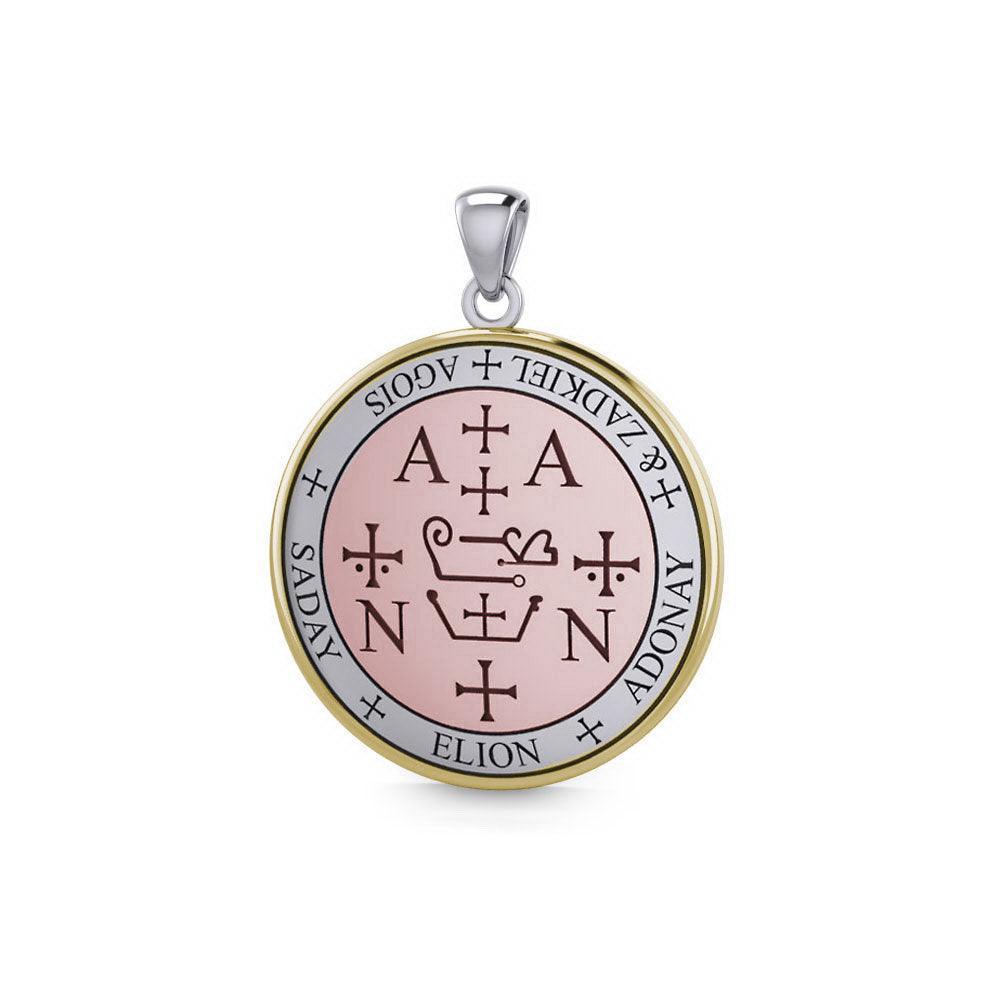Sigil of the Archangel Zadkiel Small Sterling Silver with pink and Yellow Gold Plate Accent Pendant OPD6016 - peterstone.dropshipping