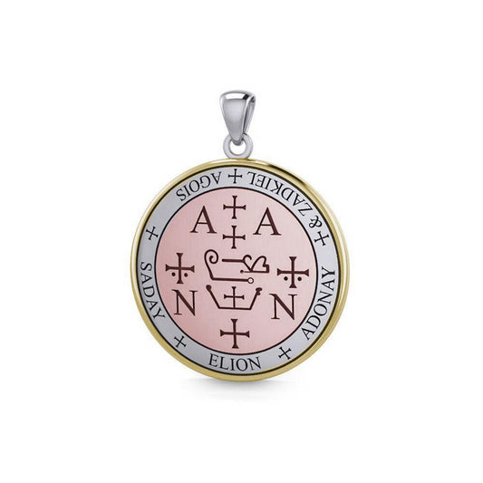 Sigil of the Archangel Zadkiel Small Sterling Silver with pink and Yellow Gold Plate Accent Pendant OPD6016 - peterstone.dropshipping
