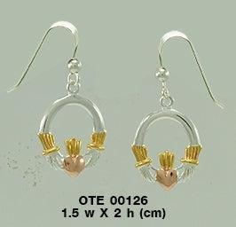Irish Claddagh Three Tone Dangle Earrings OTE126