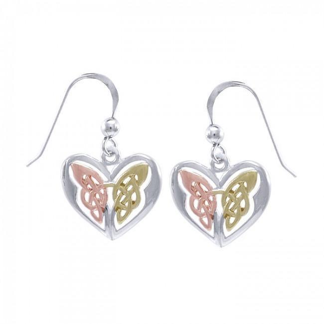 Celtic Knotwork Butterfly Eternal Heart Sterling Silver Three Tone Earrings OTE2935