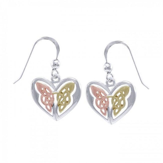 Celtic Knotwork Butterfly Eternal Heart Sterling Silver Three Tone Earrings OTE2935