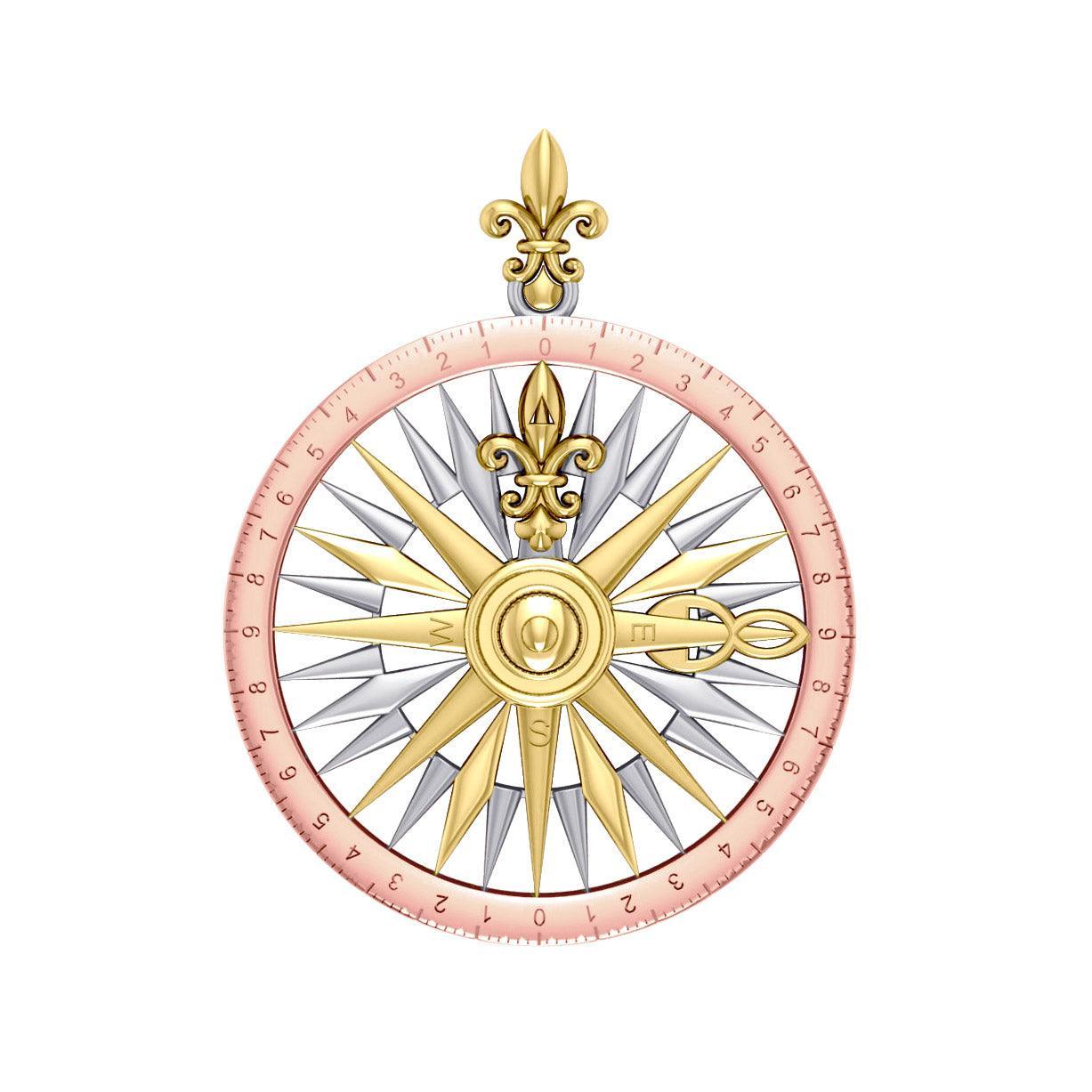 Fleur de Lis Three Tone Rose Compass Pendant OTP1118
