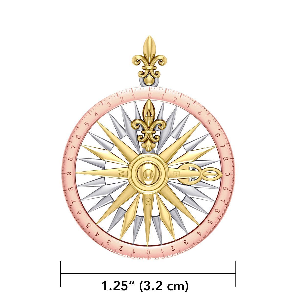 Fleur de Lis Three Tone Rose Compass Pendant OTP1118