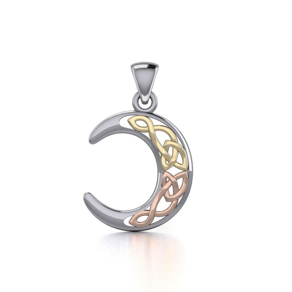 Celtic Moon Silver with 14K Yellow and Pink Gold Accent Pendant OTP2963 - peterstone.dropshipping