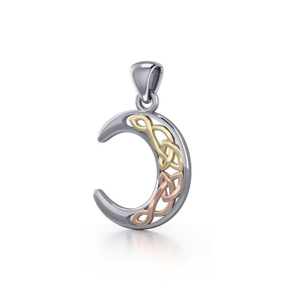 Celtic Moon Silver with 14K Yellow and Pink Gold Accent Pendant OTP2963 - peterstone.dropshipping