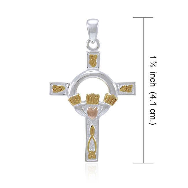 Claddagh on Celtic Knotwork Cross Three Tone Pendant OTP832