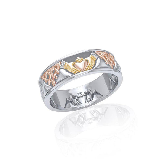 Celtic Knotwork Three Tone Claddagh Ring OTR3355