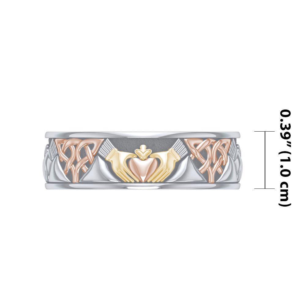 Celtic Knotwork Three Tone Claddagh Ring OTR3355