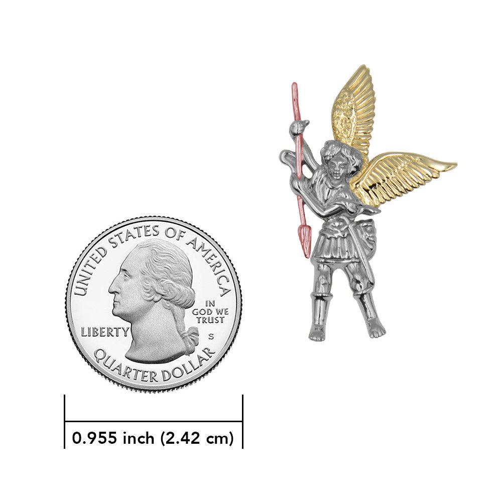 Archangel Saint Michael Pendant made from White, Yellow and Pink Gold RPD3073