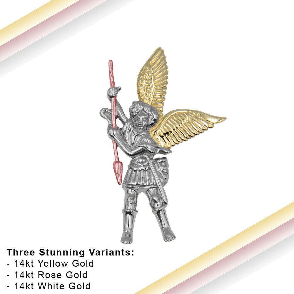 Archangel Saint Michael Pendant made from White, Yellow and Pink Gold RPD3073