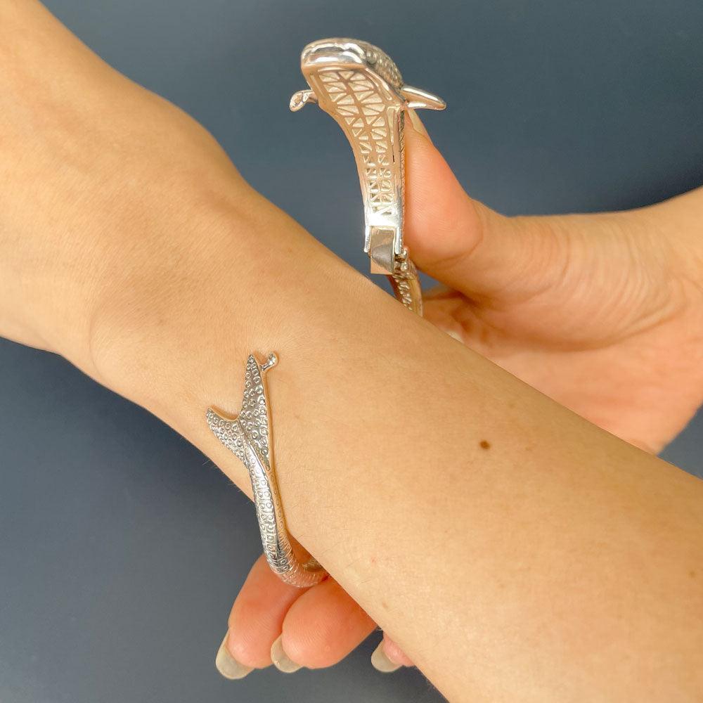Gentle giants in benign grace ~ Sterling Silver Whale Shark Cuff Bracelet TBA188