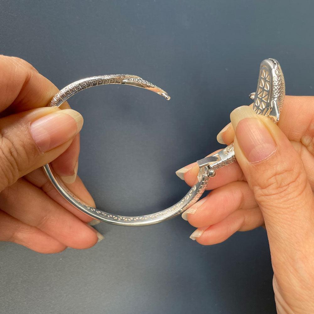 Gentle giants in benign grace ~ Sterling Silver Whale Shark Cuff Bracelet TBA188