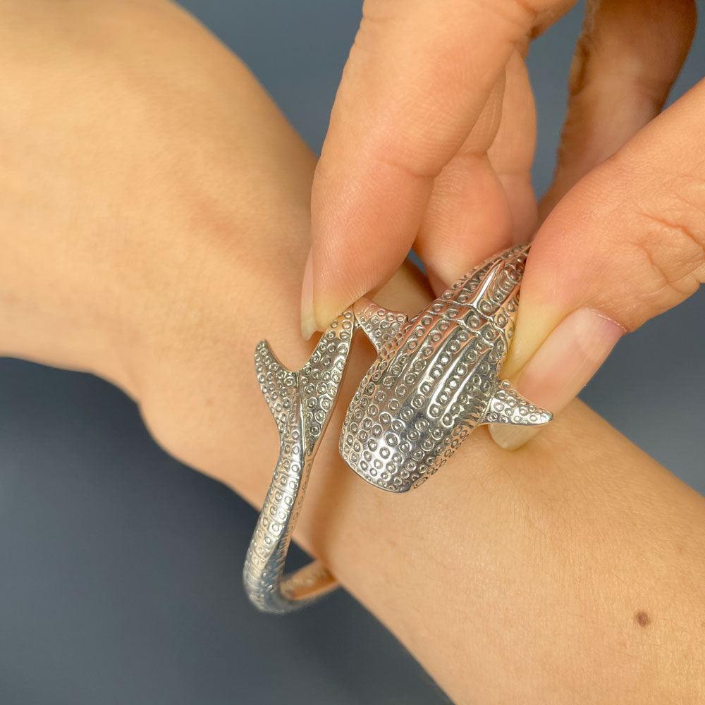 Gentle giants in benign grace ~ Sterling Silver Whale Shark Cuff Bracelet TBA188
