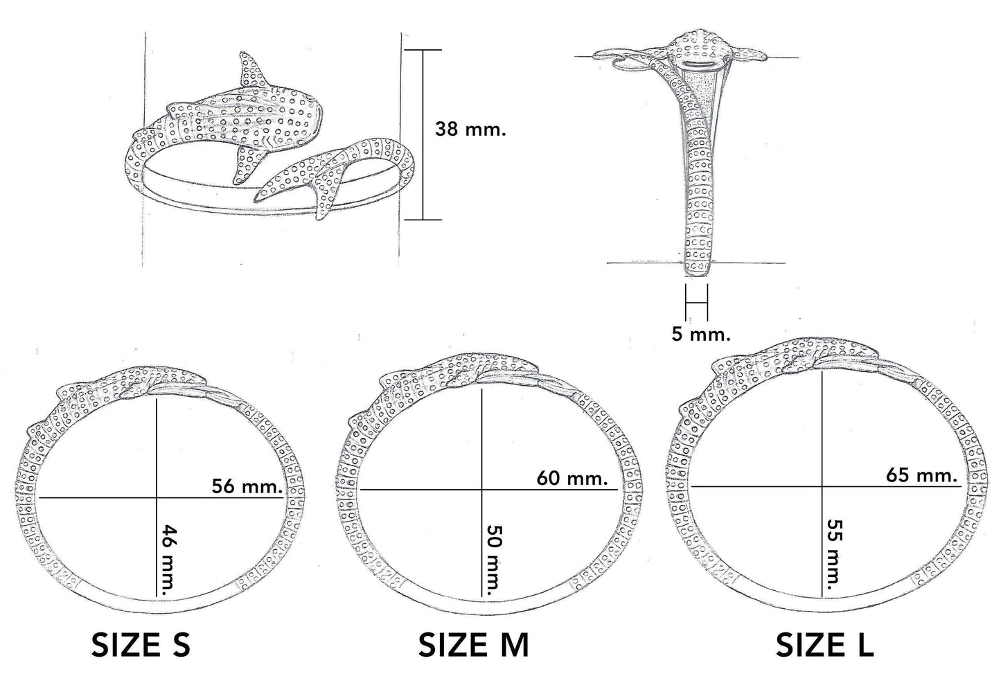 Gentle giants in benign grace ~ Sterling Silver Whale Shark Cuff Bracelet TBA188