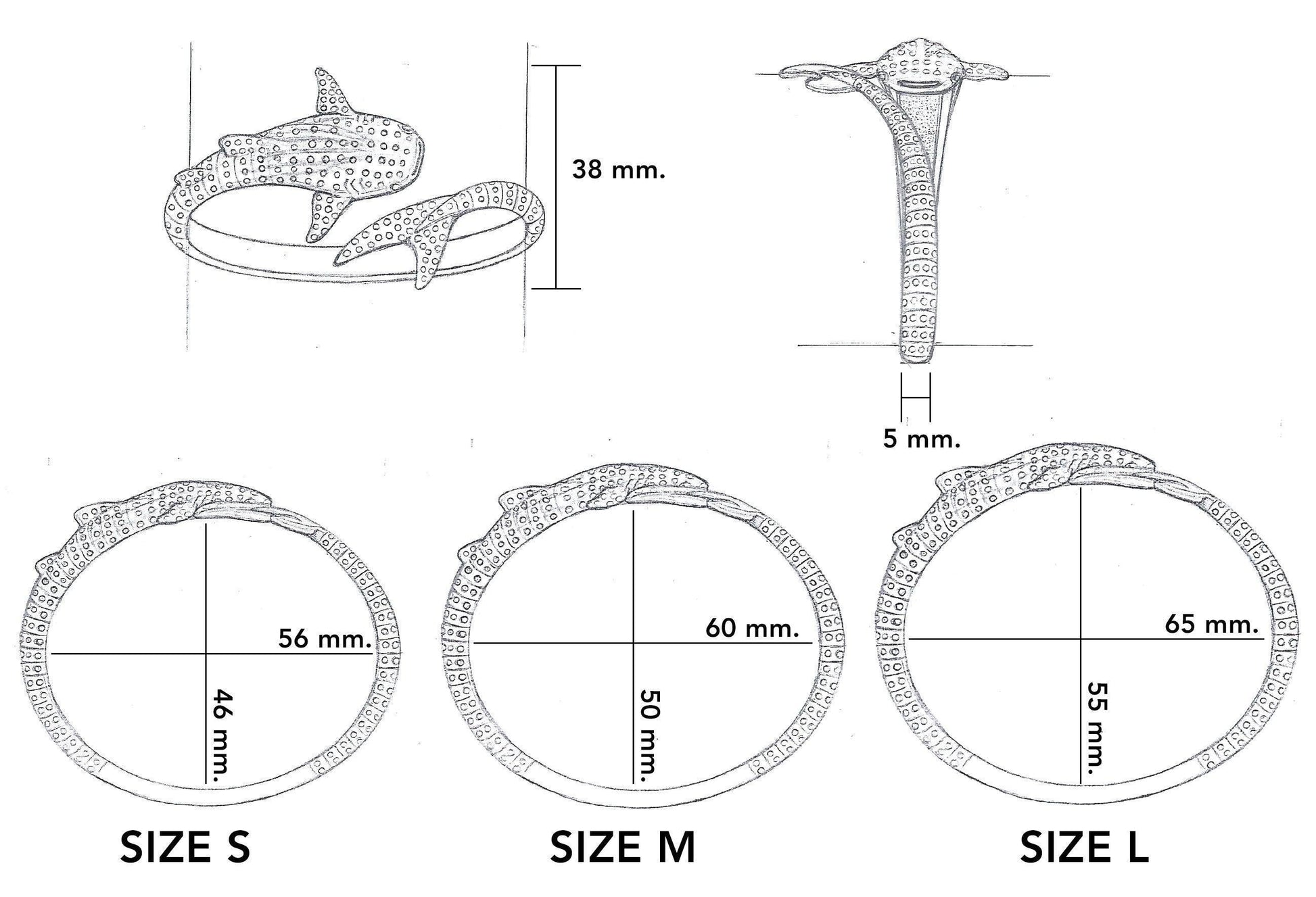 Gentle giants in benign grace ~ Sterling Silver Whale Shark Cuff Bracelet TBA188