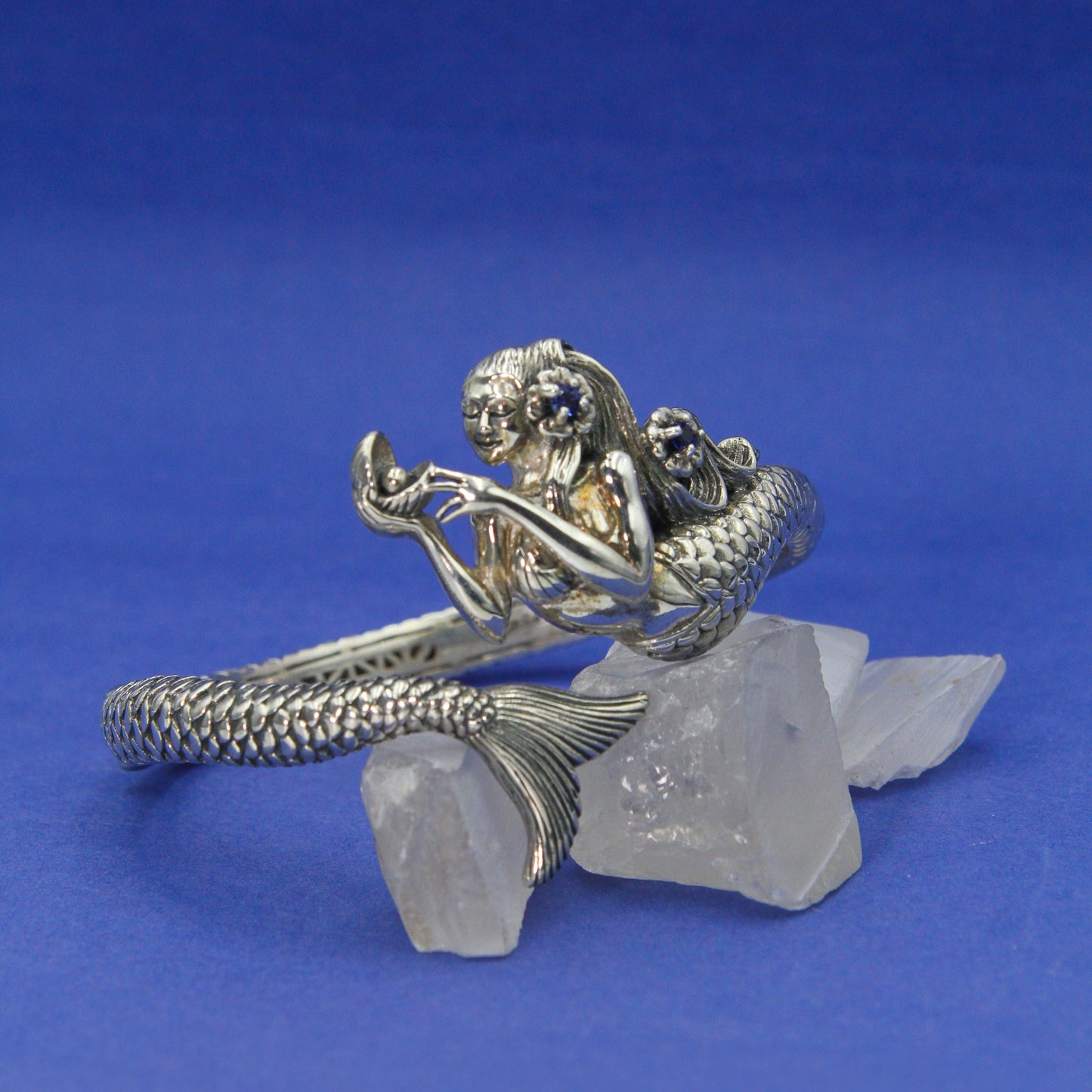 She hold the mystic ~ Sea Mermaid Sterling Silver Cuff Bracelet with Gemstone TBA189 - Wholesale Jewelry