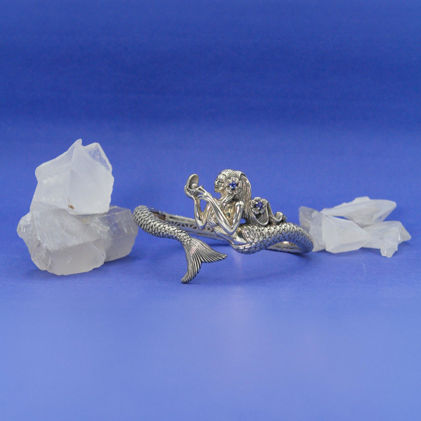 She hold the mystic ~ Sea Mermaid Sterling Silver Cuff Bracelet with Gemstone TBA189 - Wholesale Jewelry