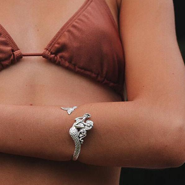 She hold the mystic ~ Sea Mermaid Sterling Silver Cuff Bracelet with Gemstone TBA189