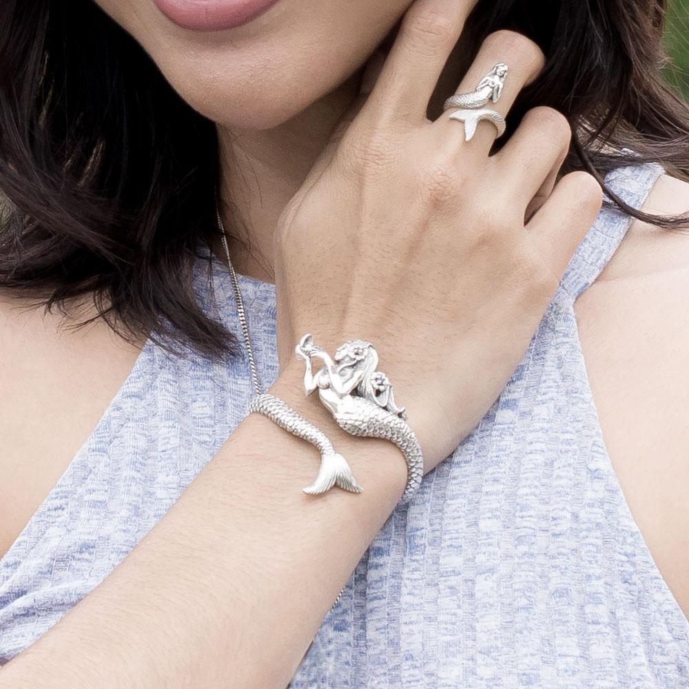 She hold the mystic ~ Sea Mermaid Sterling Silver Cuff Bracelet with Gemstone TBA189