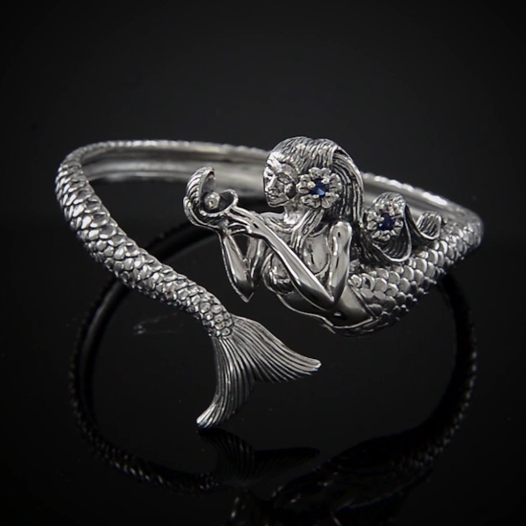 She hold the mystic ~ Sea Mermaid Sterling Silver Cuff Bracelet with Gemstone TBA189