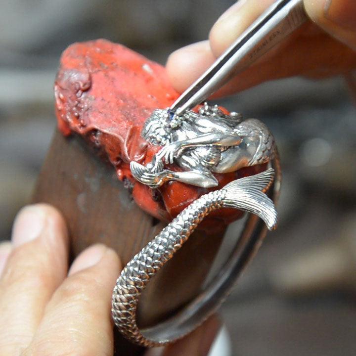 She hold the mystic ~ Sea Mermaid Sterling Silver Cuff Bracelet with Gemstone TBA189 - Wholesale Jewelry