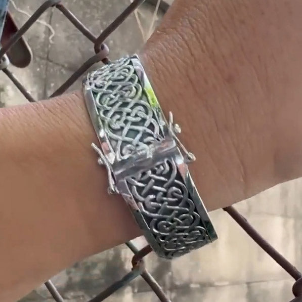 Large Silver Solid Celtic Knot Bangle with open lock TBA215