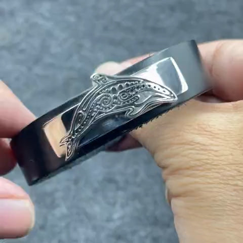 Silver Aboriginal Orca Whale Leather Bracelet TBA220