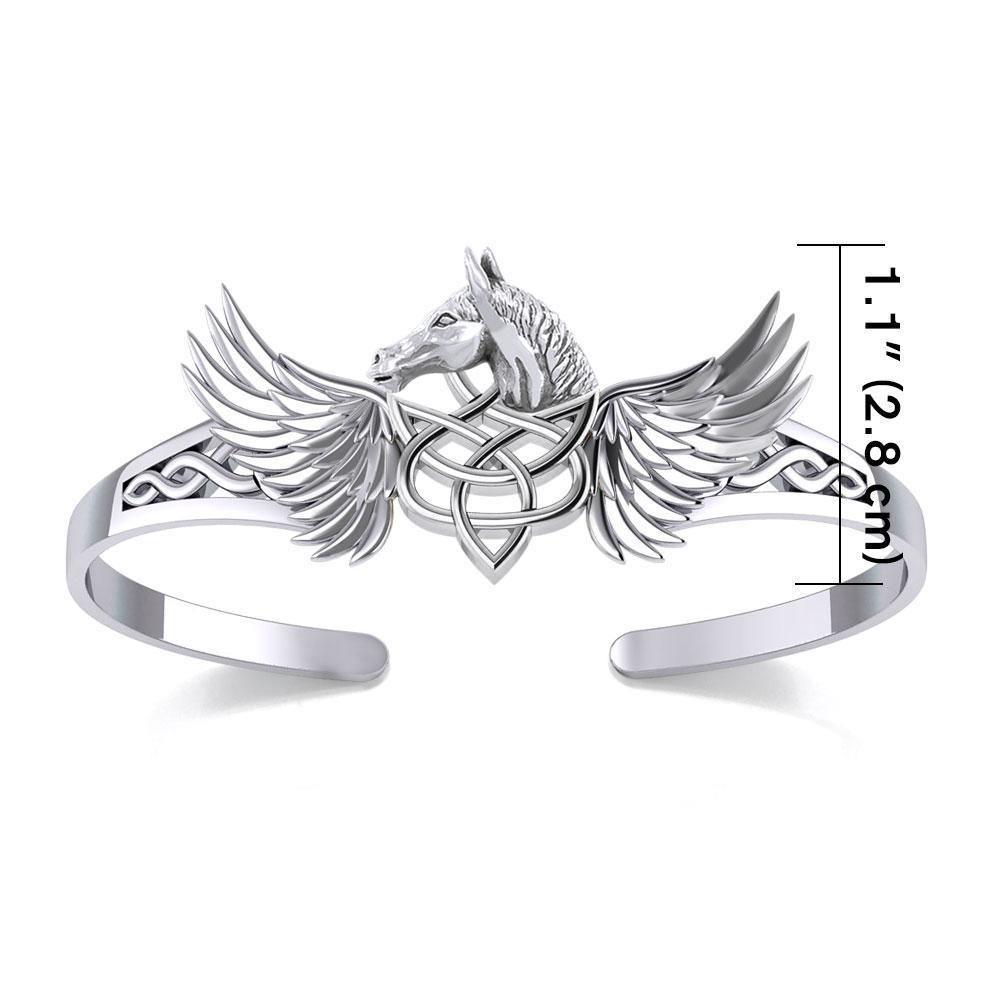 Celtic Pegasus Horse with Wing Silver Cuff Bracelet TBA276