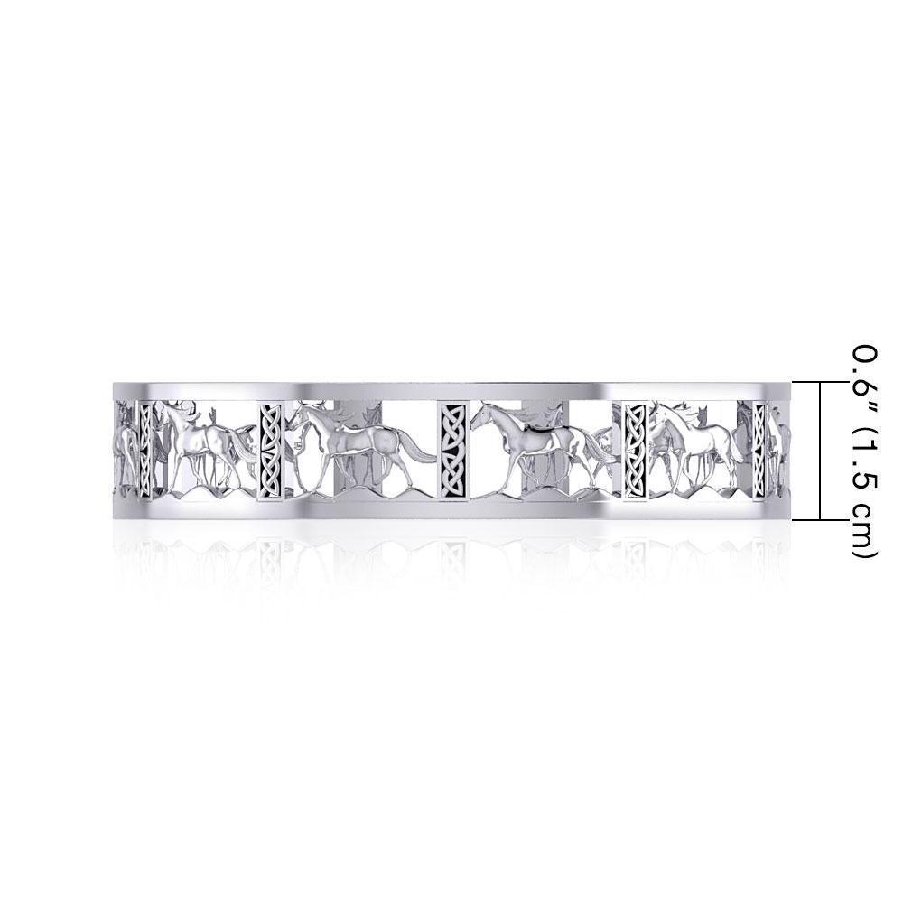 Celtic Horse Equestrian Silver Cuff Bracelet TBA277