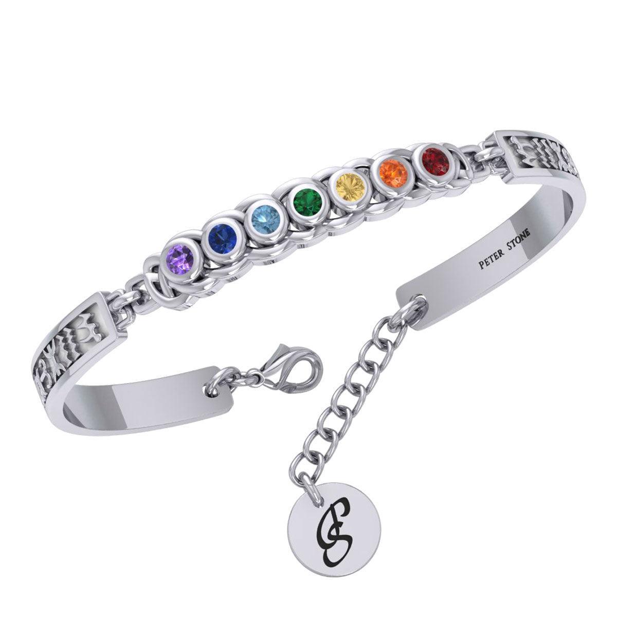 Celtic Silver Bracelet with Chakra Gemstones and Astrology Symbols TBA286