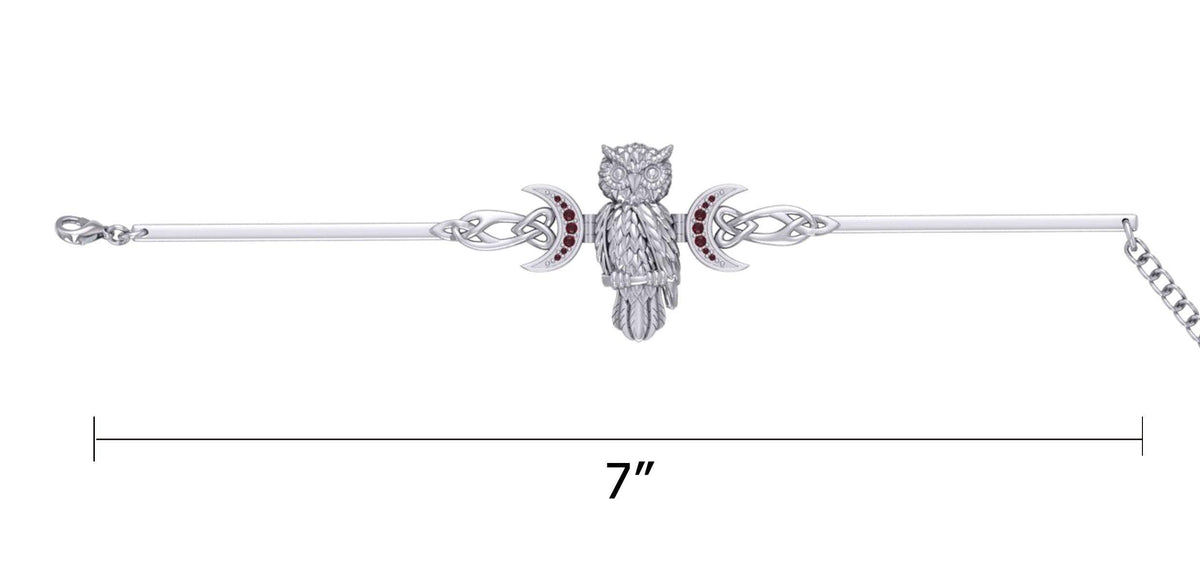 Great Horned Owl with Crescent Moon and Celtic Heart Silver Cuff Bracelet TBA290