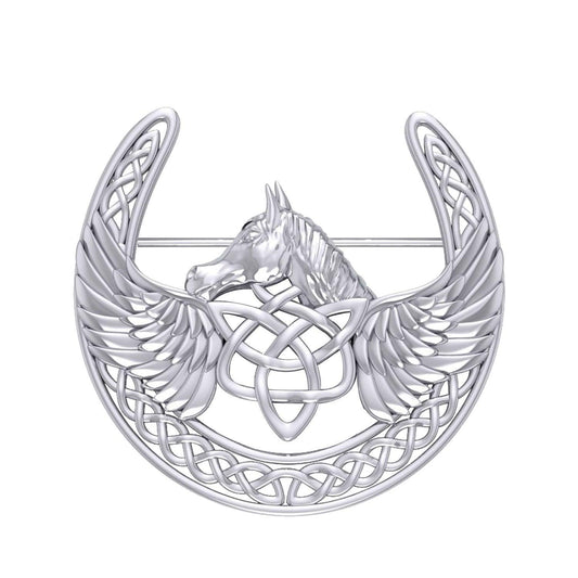 Sterling Silver Celtic Guardian Pegasus Brooch with Angel Wings - Spiritual Protection Jewelry by Peter Stone TBC166 - peterstone.dropshipping
