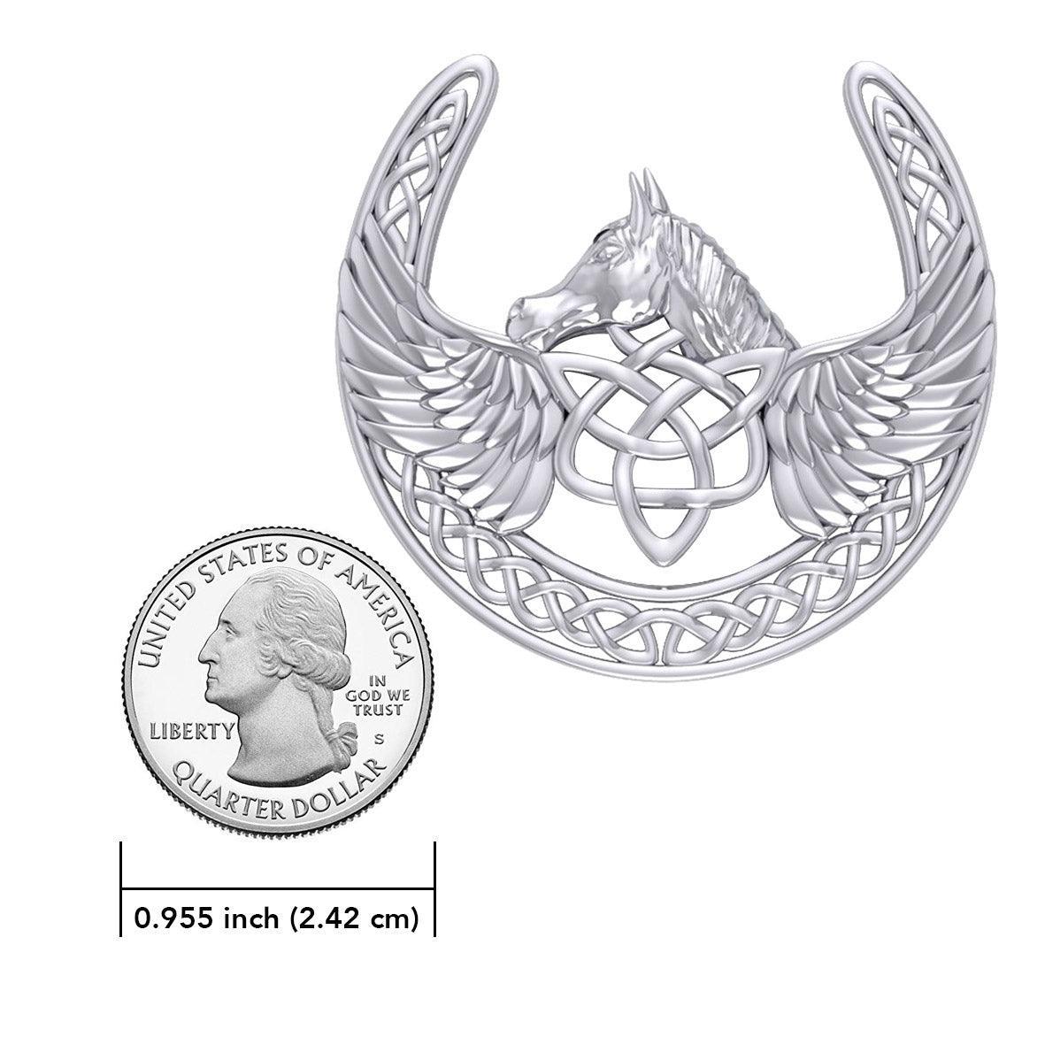 Sterling Silver Celtic Guardian Pegasus Brooch with Angel Wings - Spiritual Protection Jewelry by Peter Stone TBC166