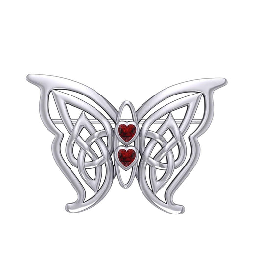 Celtic Transformation Elegance : Sterling Silver Butterfly Brooch with Heart Gemstone by Peter Stone Jewelry TBC167 - peterstone.dropshipping