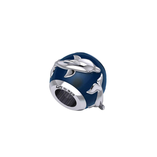 Dolphin Silver Bead with Navy Blue Enamel TBD372 - peterstone.dropshipping