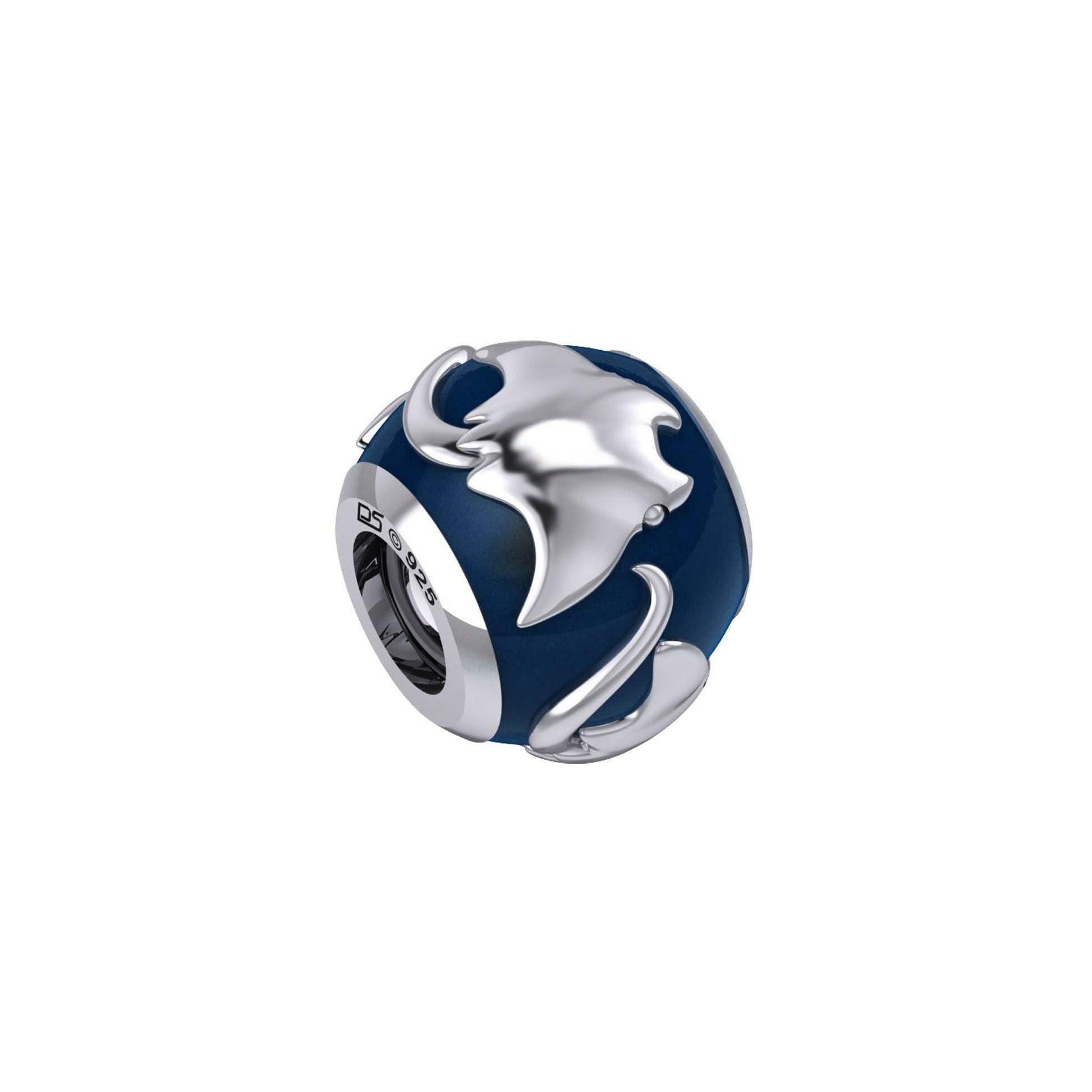 DiveSilver Manta Ray Silver Bead with Navy Blue Enamel TBD374 - peterstone.dropshipping