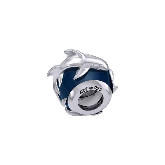 Shark Silver Bead with Navy Blue Enamel TBD375 - peterstone.dropshipping