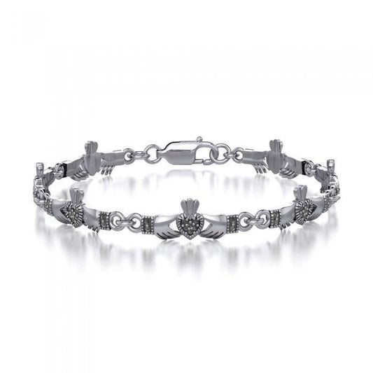 Irish Claddagh with Marcasite Silver Bracelet TBG253