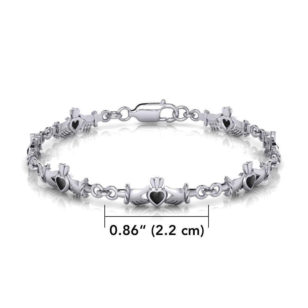 The gift of love, friendship, and loyalty for a lifetime ~ Celtic Knotwork Irish Claddagh Sterling Silver Link Bracelet with Gemstone TBG255