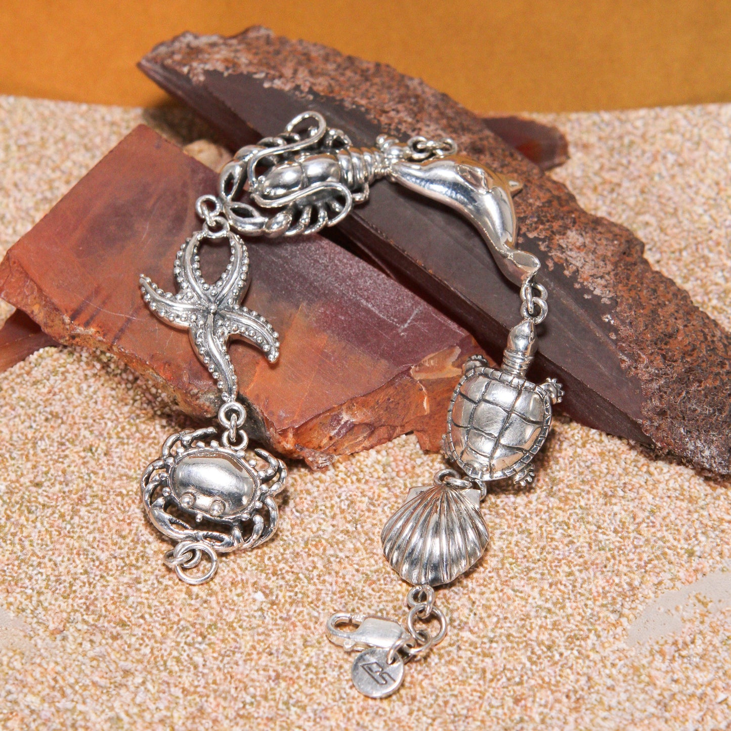 Breathing in the Sealife ~ Sterling Silver Jewelry Link Bracelet TBG352