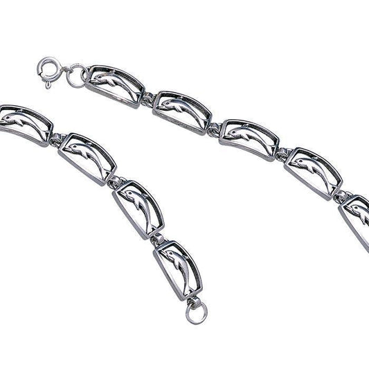 Dolphins in Rectangles Silver Bracelet TBG449
