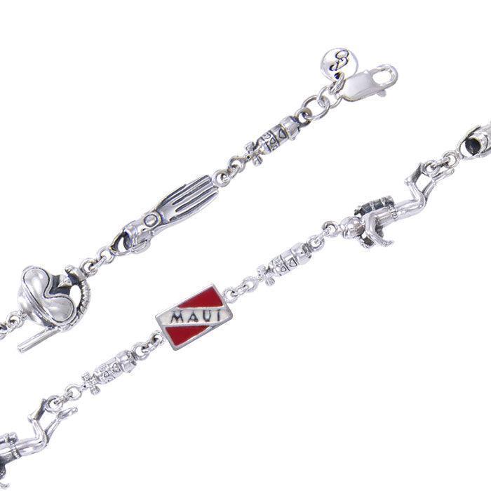 Maui Island Dive Flag and Dive Equipment Silver Bracelet TBG674