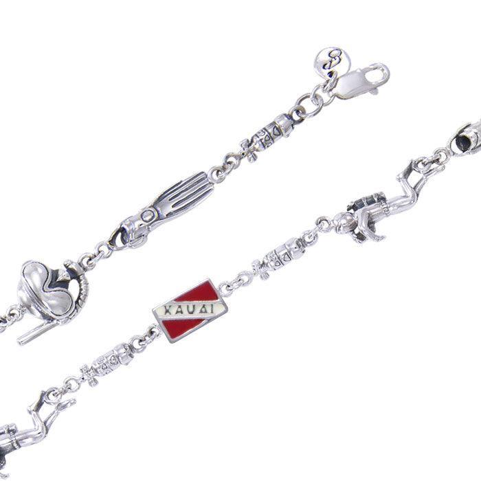 Kauai Island Dive Flag and Dive Equipment Silver Bracelet TBG678