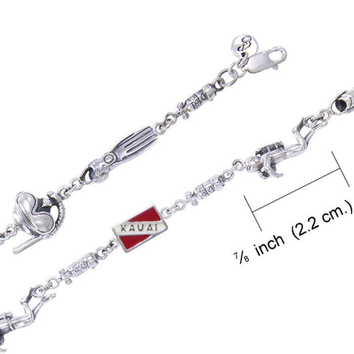 Kauai Island Dive Flag and Dive Equipment Silver Bracelet TBG678