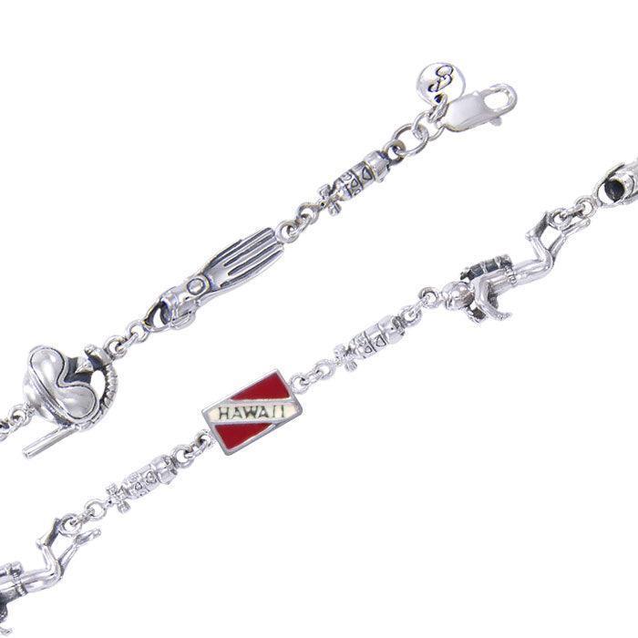 Hawaii Island Dive Flag and Dive Equipment Silver Bracelet TBG680