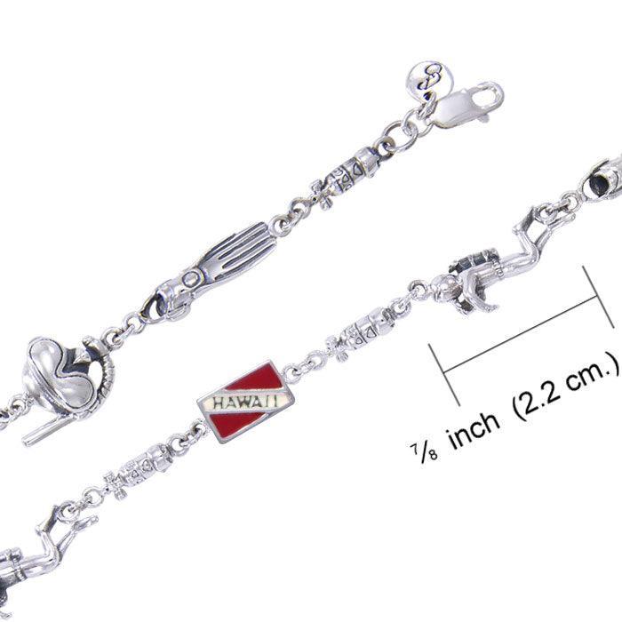 Hawaii Island Dive Flag and Dive Equipment Silver Bracelet TBG680